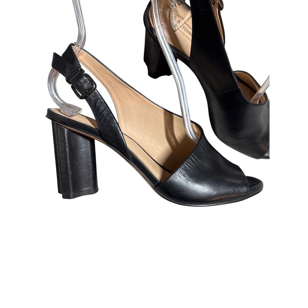 Antonio Melani Women’s Black Brinay Leather Peep Toe Slingback Sandals 8M - Picture 3 of 12